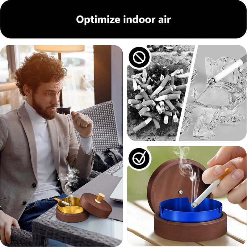 roygra Wooden Ash Tray with Lid (2 Pack), Outdoor Ashtray for Outside Patio, Smokeless Ashtrays for Cigarettes with 3 Holder, Smoking Accessories, Home Décor, Ashtrays for Smokers Indoor - Black - Image 3